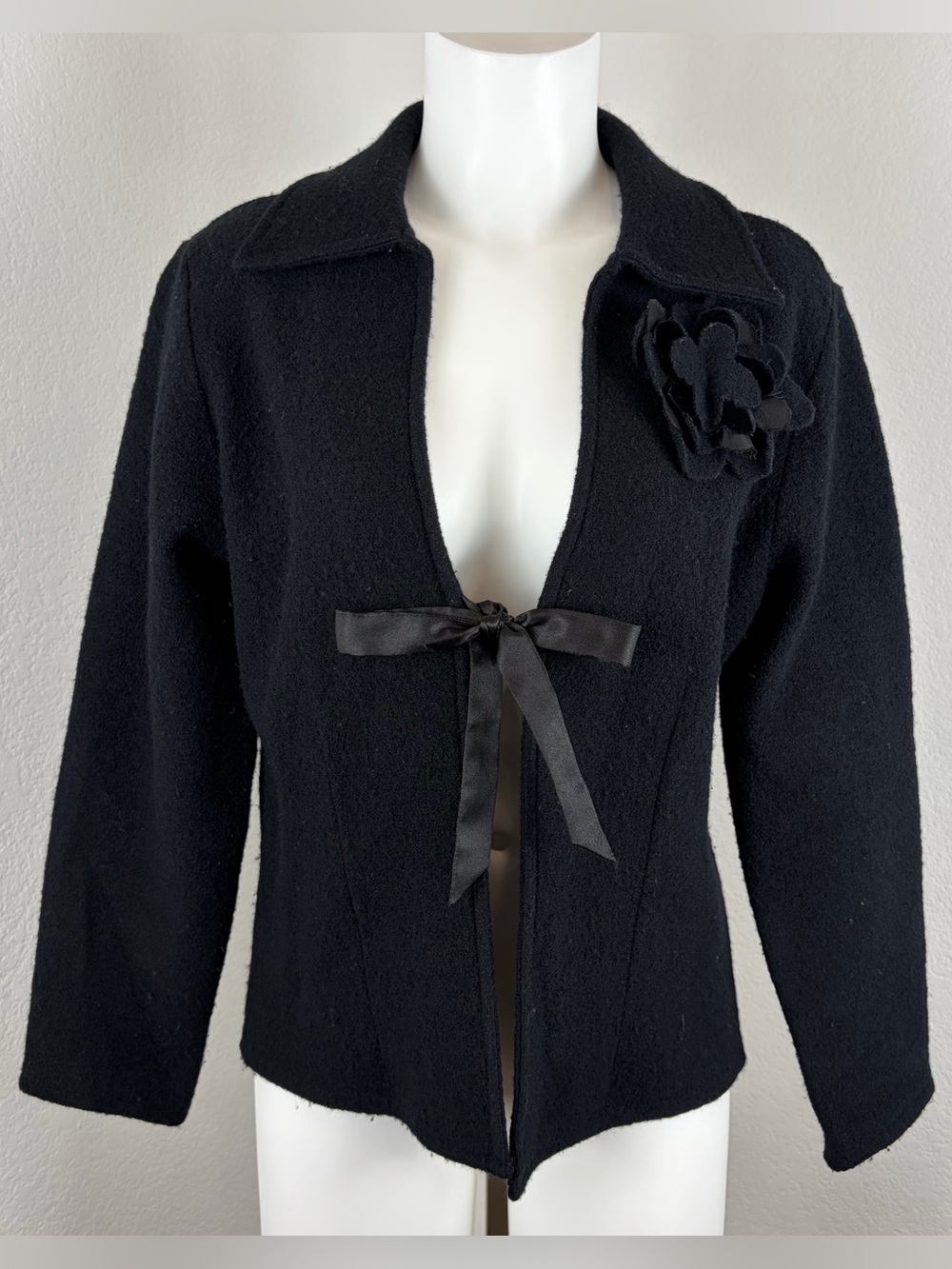 Vintage Doncaster Black Wool Tie-Front Sweater